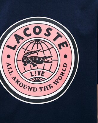 T-shirt da uomo in cotone con simbolo rotondo stampato e collo rotondo Lacoste LIVE