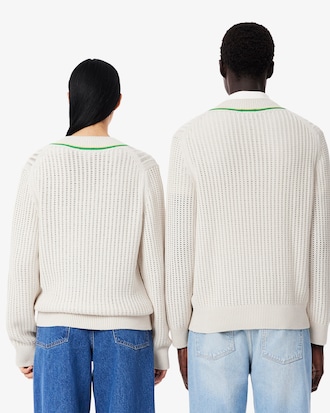 Maglione da tennis a righe con scollo a V