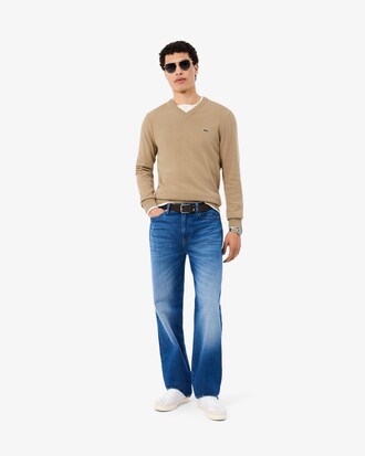Maglione monocromatico in cotone con scollo a V