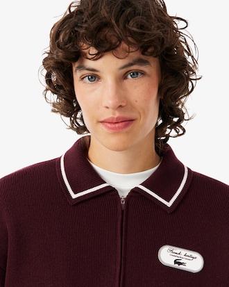 Badge Accent Tennis Heritage Zipped Polo Collar Sweater