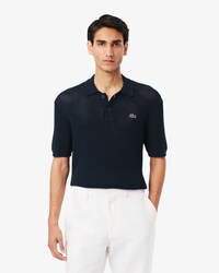 Maglione con collo a polo a maniche corte in cotone pesante