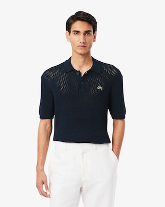 Maglione con collo a polo a maniche corte in cotone pesante