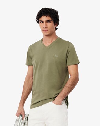 T-shirt con collo a V in jersey di cotone Pima leggero