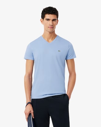 T-shirt con collo a V in jersey di cotone Pima leggero