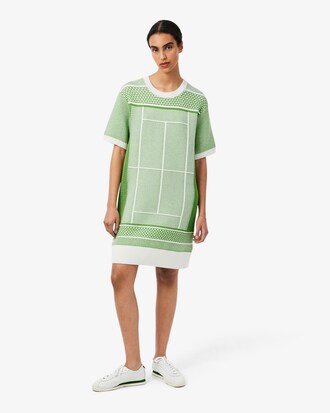 Maxi abito jacquard con campo da tennis