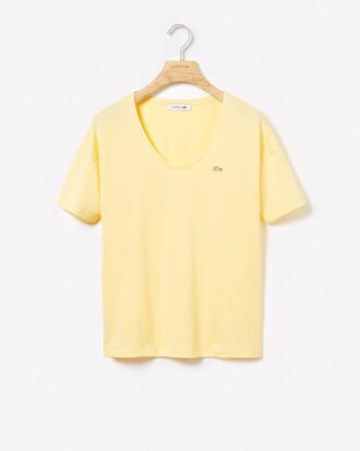 T-shirt con collo svasato in jersey di cotone morbido tinta unita