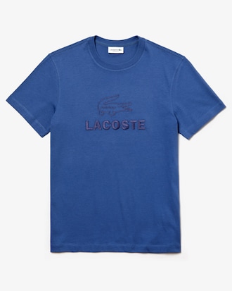 T-shirt da uomo in cotone con collo rotondo e ricamo Lacoste tono su tono