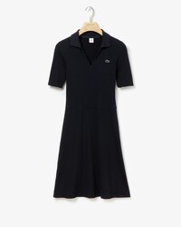 Vestito polo da donna in tessuto misto di cotone a costine con scollo a v Lacoste LIVE