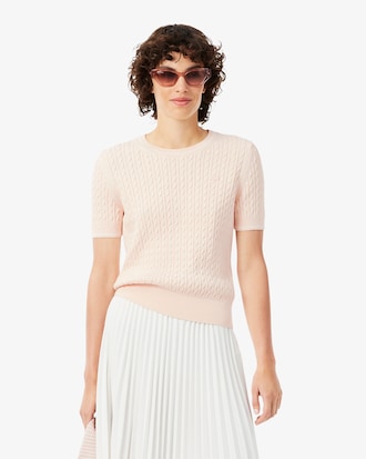 Maglione a maniche corte in maglia a trecce
