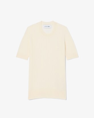 Maglione a maniche corte in lana merinos a coste