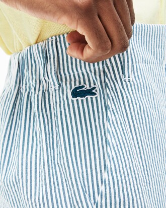 Pantaloni da donna in cotone testurizzato a righe a vita alta slim fit