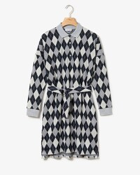 Vestito a polo da donna in misto lana e cotone con motivo jacquard