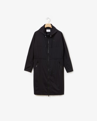 Parka da donna lungo in tela resistente all'acqua con cappuccio