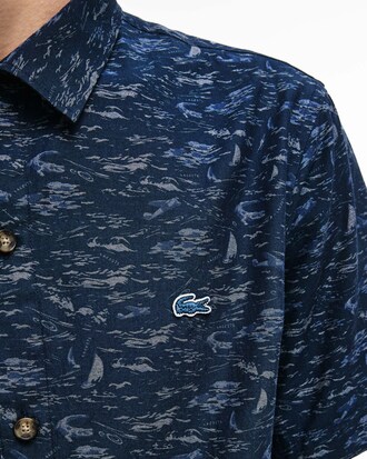 Camicia da uomo a maniche corte in cotone con stampa hawaiana regular fit