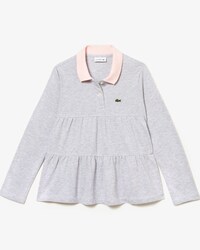 Polo da bambina in piqu&eacute; di cotone a balze Lacoste