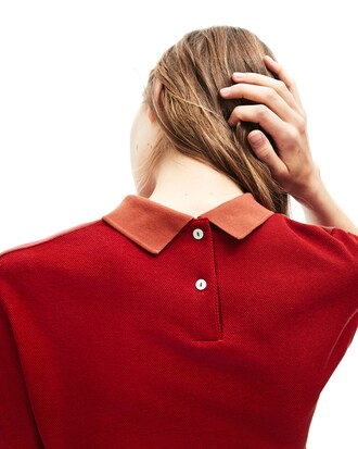 Polo da donna in piqu&eacute; di cotone con motivo jacquard Lacoste Made In France