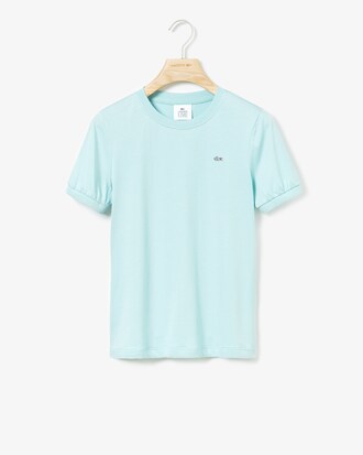 T-shirt da donna in cotone con manica a sbuffo e collo rotondo Lacoste LIVE
