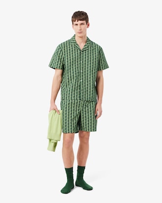 Camicia pigiama in popeline con monogramma stampato