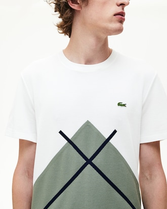 T-shirt da uomo in piqué con motivo jacquard con collo rotondo Made In France