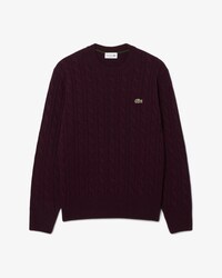 Maglione girocollo a trecce in lana cardata