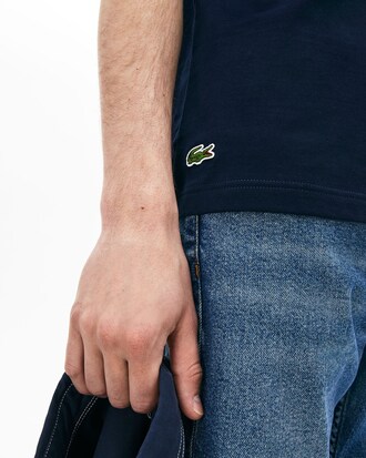 T-shirt da uomo in cotone con simbolo rotondo stampato e collo rotondo Lacoste LIVE