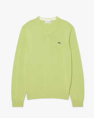 Maglione monocromatico in cotone con scollo a V