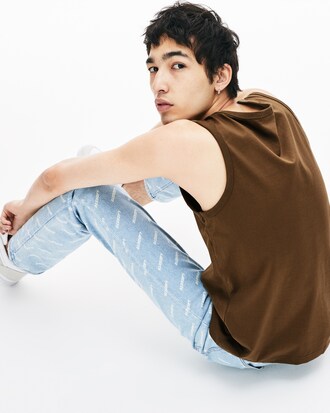 Canotta Lacoste LIVE in jersey di cotone tinta unita con taschino