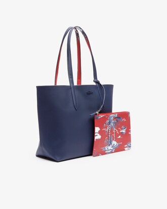 Tote bag con zip Anna double face, con pochette e stampa hawaiana da donna