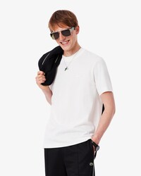 T-shirt in mini-piqu&eacute; con collo a coste