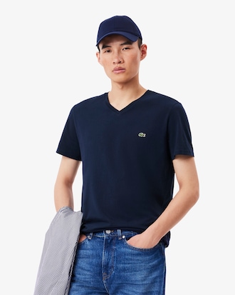 T-shirt con collo a V in jersey di cotone Pima leggero