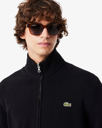 Maglione con zip in lana cardata