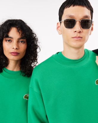 Felpa in pile loose fit con stemma a contrasto