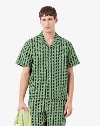 Camicia pigiama in popeline con monogramma stampato