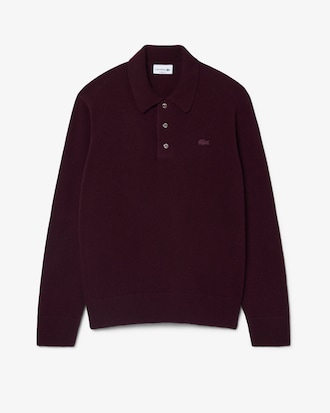 Maglione con colletto a polo in feltro di lana