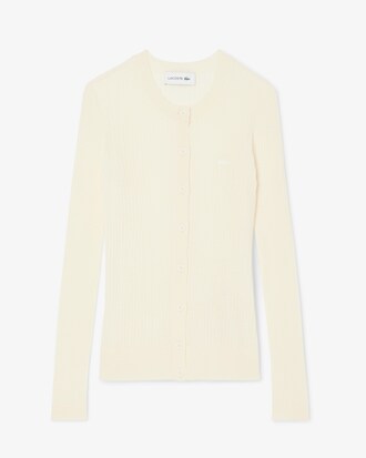 Cardigan in maglia di lana merinos a coste