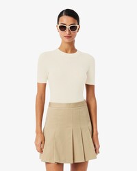 Maglione a maniche corte in lana merinos a coste