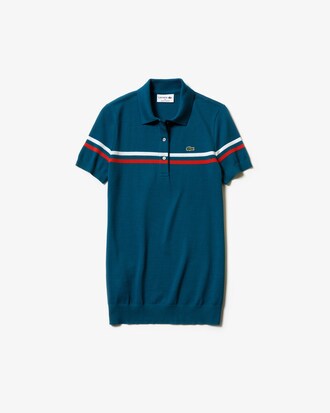 Polo da donna in cotone a righe tricolori slim fit Lacoste MADE IN FRANCE