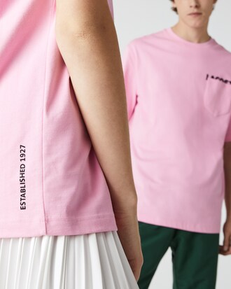 T-shirt unisex in cotone con tasca e scritta loose fit Lacoste LIVE
