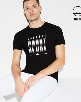 T-shirt da tennis da uomo in jersey tecnico con scritta e collo rotondo Lacoste SPORT