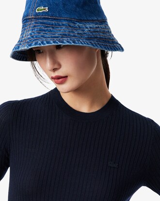 Maglione a maniche corte in lana merinos a coste