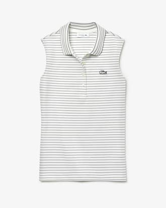 Polo slim fit Lacoste senza maniche in mini piqu&eacute; stretch millerighe
