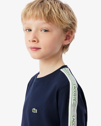 T-shirt in cotone con striscia con logo