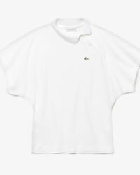 Polo da donna in mini piqu&eacute; elasticizzato con maniche a kimono e colletto destrutturato