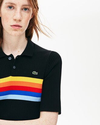 Vestito polo da donna midi con stampa arcobaleno a costine Lacoste LIVE