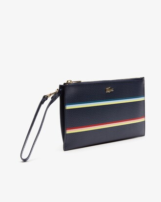Clutch con zip Chantaco in pelle piqué a righe colorate da donna