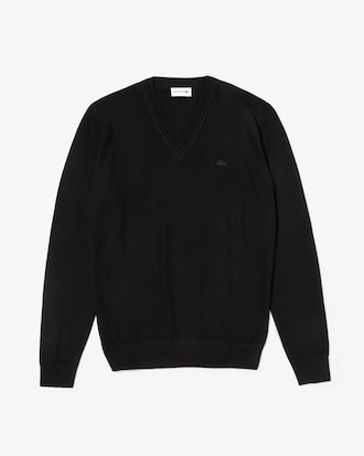 Pullover con collo a V in jersey di lana tinta unita