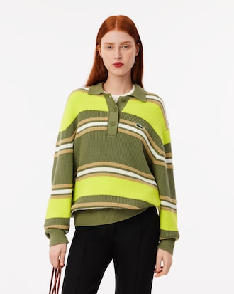 Maglione polo in maglia a costine