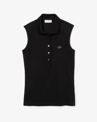 Polo senza maniche slim fit Lacoste in mini piqu&eacute; stretch tinta unita