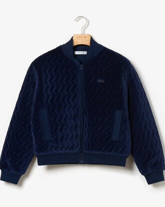 Giacca da donna corta e imbottita in morbido velour con motivo chevron