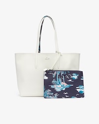 Tote bag con zip Anna double face, con pochette e stampa hawaiana da donna